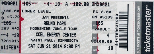 Bruno Mar's Concert Ticket for St. Paul, MN 